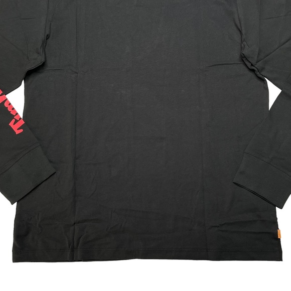 Timberland Cotton Black/Red Long Sleeve Stack Logo Regular Fit Mens Tee - Picture 8 of 9